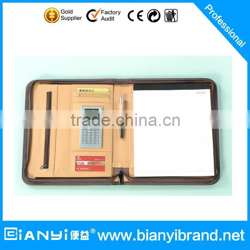 High quality a4 leather conference folder/embossing folder/leather portfolio embossed with LOGO