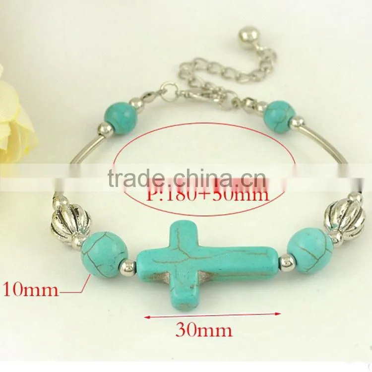silver vintage nature stone bead bracelet, cross bracelet