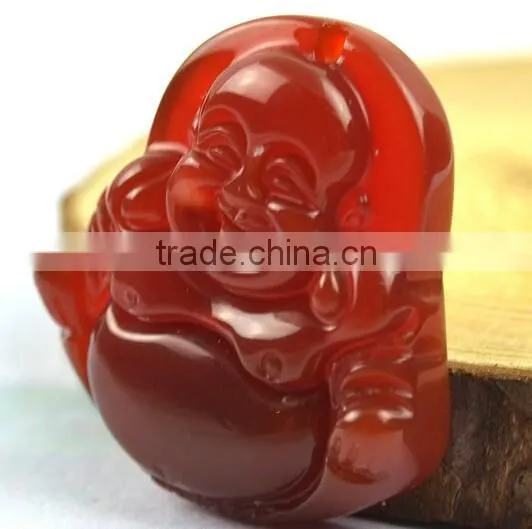 Red Agate Gemstone Tibet Buddhist Laughing Buddha Amulet Pendant