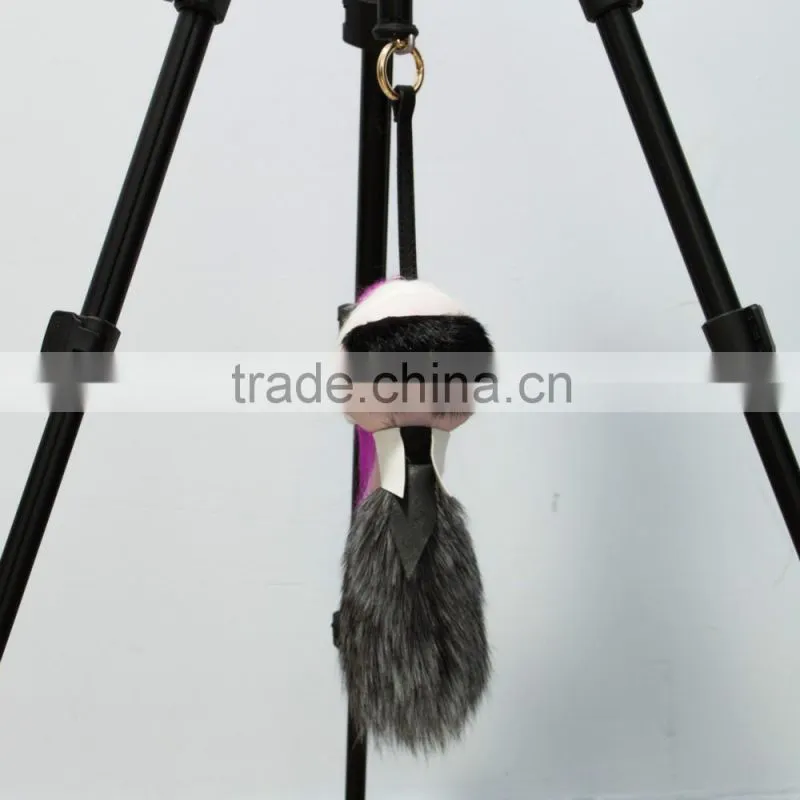 Hot selling owl leather keychain fur pompoms keychain