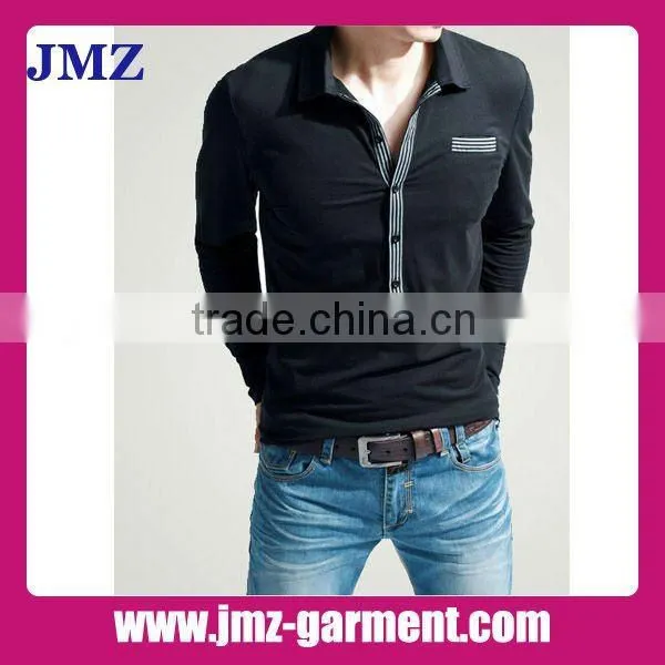 100% cotton plain black long sleeve polo shirt