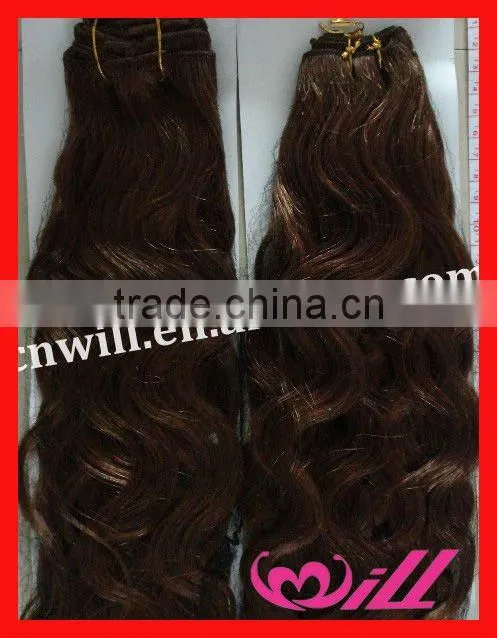 Fashion Lt Brown Full Head Clips Hair Extension Remy Virgin Hair For Women