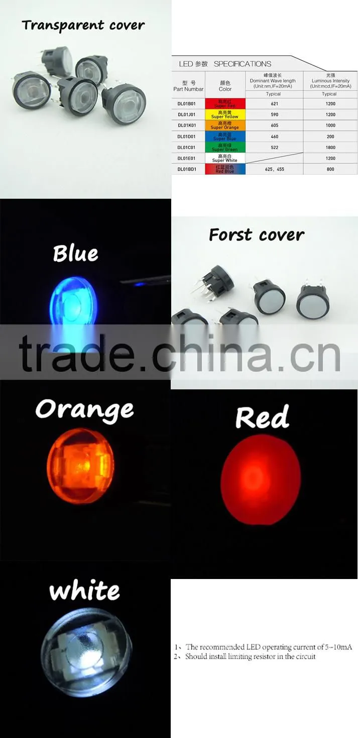 TSL06121-1020 Black sheath and transparent cap illuminated led Tact Switch