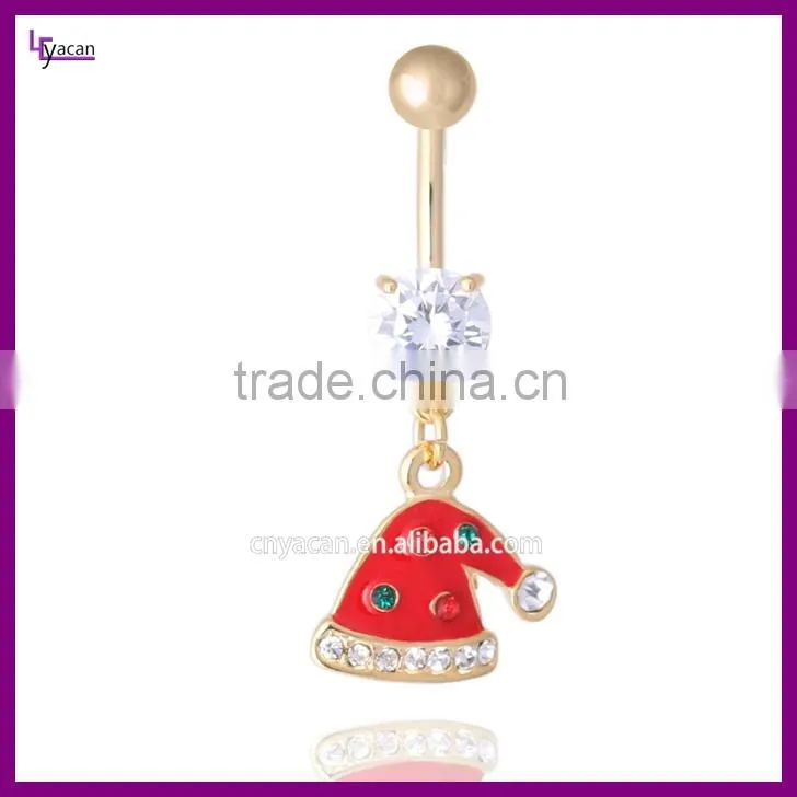 Wholesale High Quality Cz Gem Red Christmas Hat Navel Piercing Indian