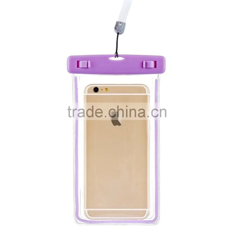 Cell Phone Waterproof Case Dry Pouch Bag with glow stick