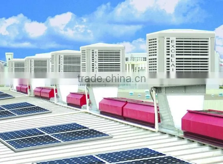 Evaporative air cooler with solar panels for factory air cooling