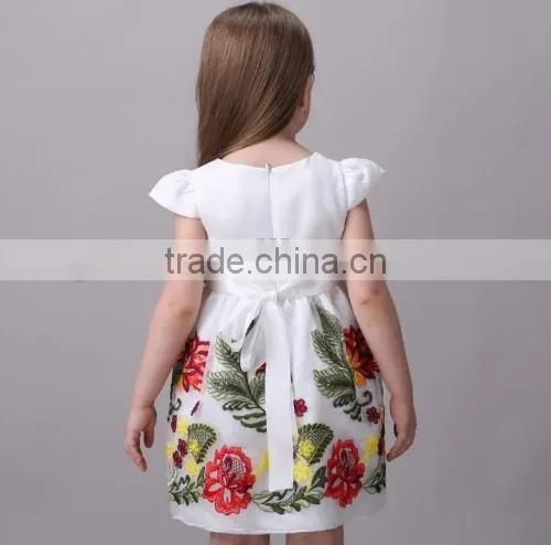 2016 wholesale picture of children casual dress flower embroidered baby children dress models