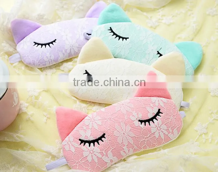 Korea Style Cute Lace Cat Shape High Quality Soft Patch Sleeping Travel Blindfold Shade Cover Eye Mask