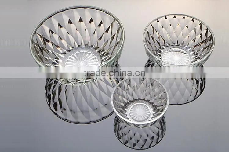glass soup food bowl with diamond embossed