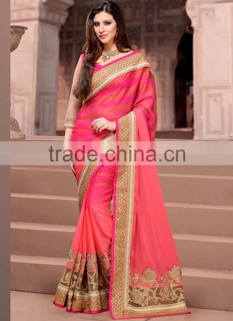 Pink Georgette On Net Lehenga Saree