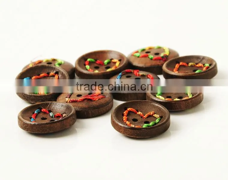High Quality Fancy 2 Holes Brown Wood Buttons with String