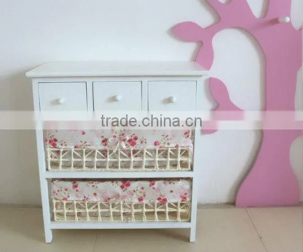wooden home furniture / wood storage cabinets with woven baskets