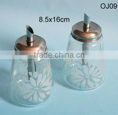 clear cylinder glass spice bottle with metal tube spoud lid