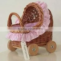 handmade wicker doll pram baby sleeping with handles