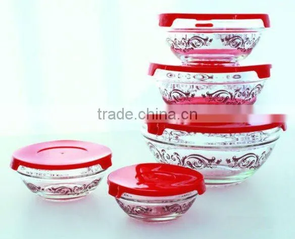 Different sizes 5pcs glass bowl set with lid