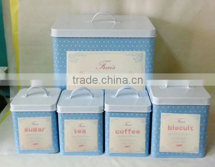 Set of 5 square bread bin biscuit tea coffee sugar canisters