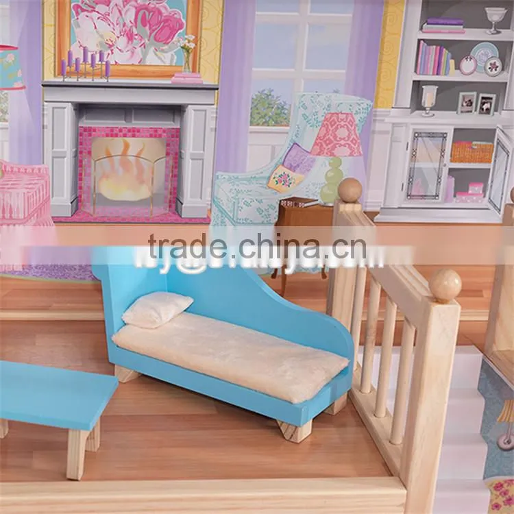 New design luxurious and attractive 34 furniture pieces girls wooden doll house toys W06A217