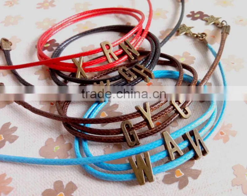 love charm leather bracelet love letter charm leather bangle custom charm leather bracelet