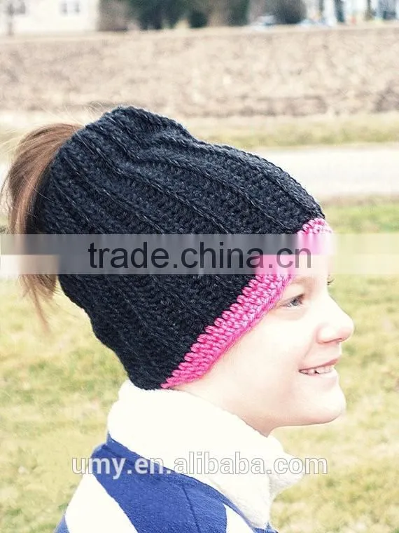 Bun Beanie Running Ponytail Toque Hat