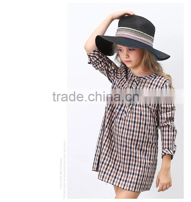 Latest designs fall boutique outfits long sleeve girl plaid dress wholesale children's boutique clothing