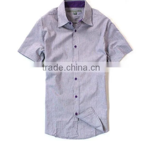 2014 new fashion solid blue T/C short summer casual men shirt