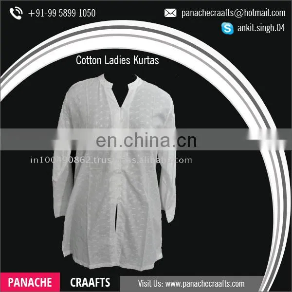 100% Cotton Summer Lucknowi Chikan Kurtis for Sale