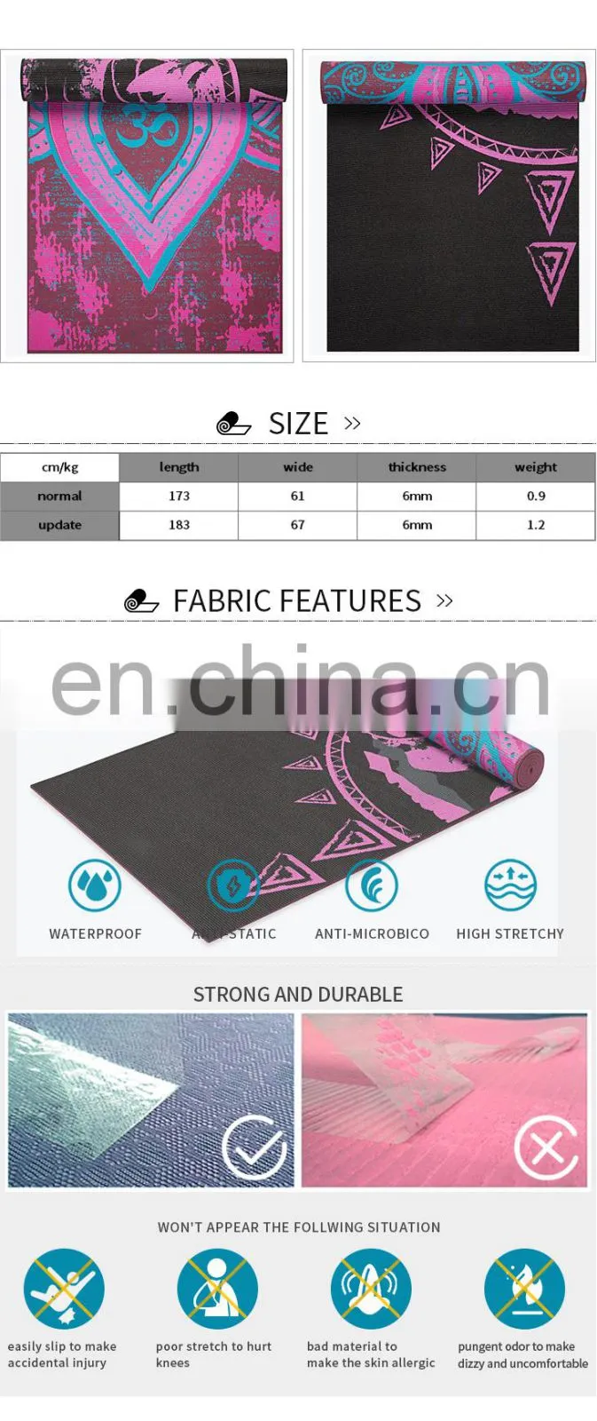 design custom size silicone foldable antislip black yoga mats