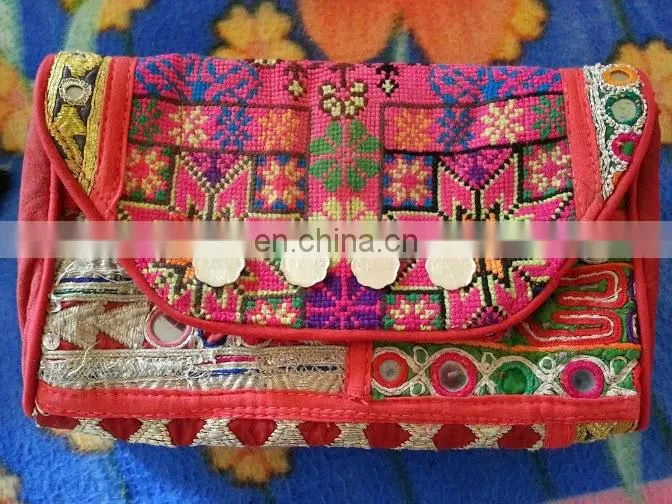 HANDMADE VINTAGE BANJARA CLUTCH BAG OLD COIN SMALL PURSE CROSS BAG GIFT INDIA