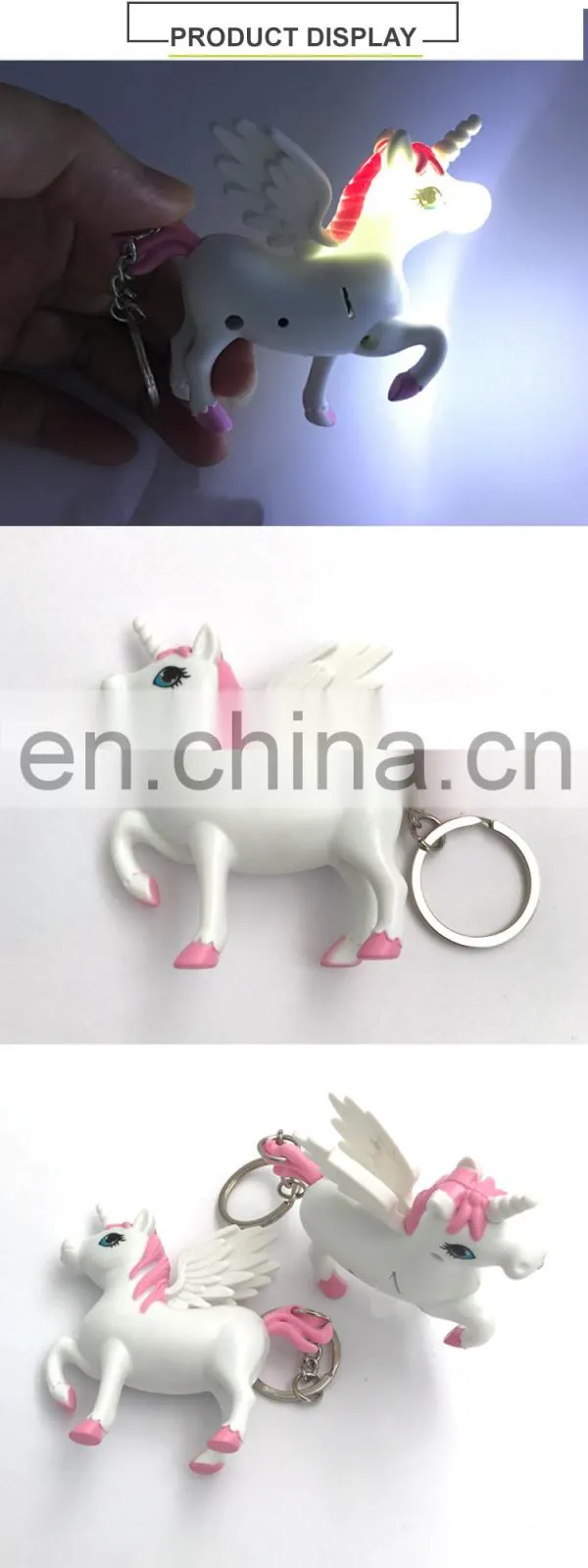 Newest LED sound plastic unicorn keychain