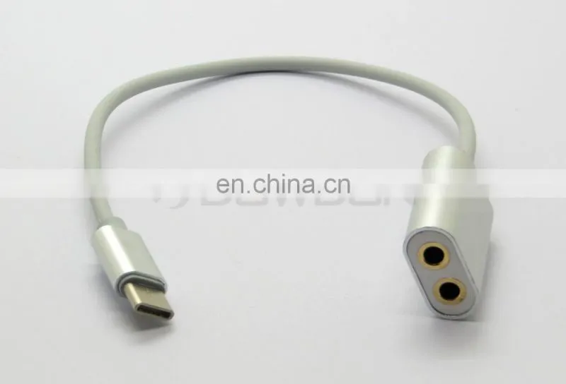 Metal Type C USB C Male to Dual 2 3.5mm Female Splitter Audio Cable