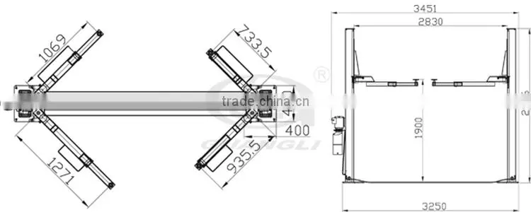 380V Chinese pump 1900mm lift height two post car lift table