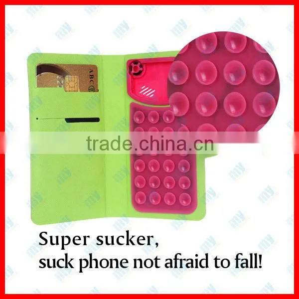 Wholesale Fashion Folio Wallet PU Leather Case With Sucker Inside Cover For Samsung Galaxy SIIII S4 i9500, Mix Color