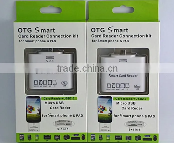 5 in 1 OTG Smart Micro USB SD Card Reader for Samsung galaxy note/Smart Phone ,smart card reader writer for HTC