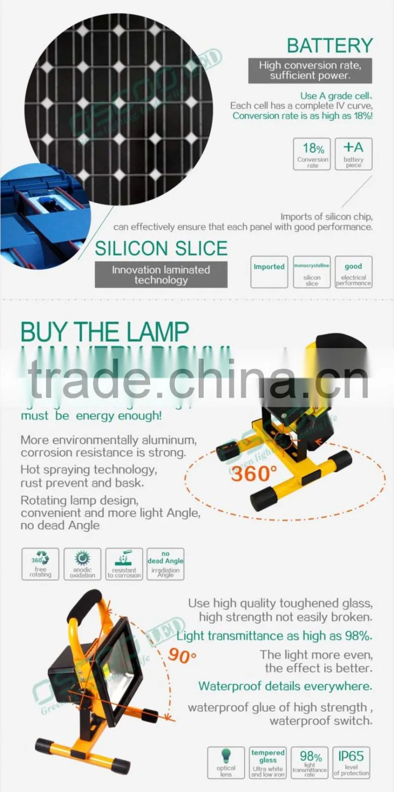 high lumen portable solar rechargeable 10W led flood light 2 years warranty