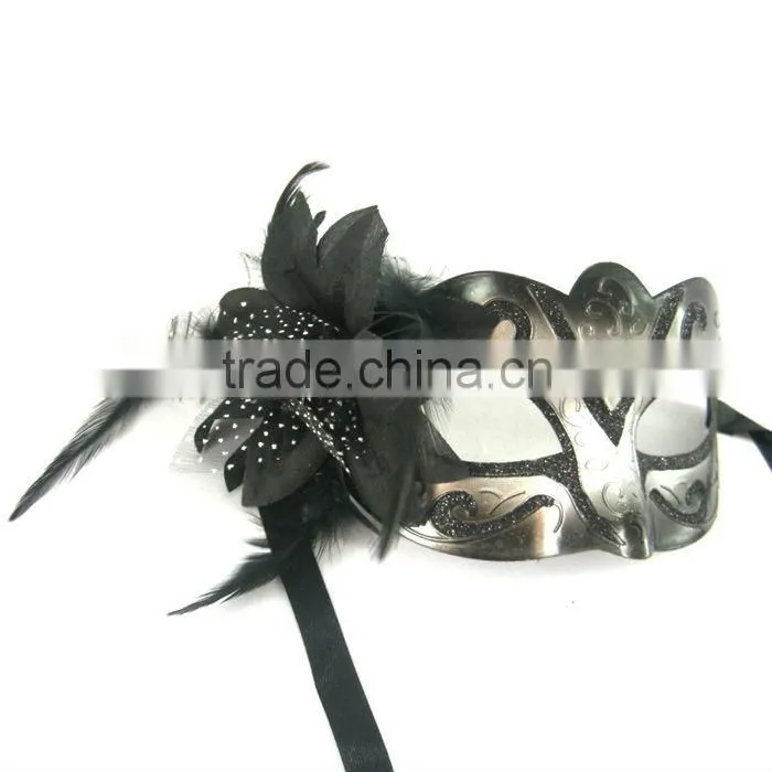 Red Plastic Masquerade Mask With FLower
