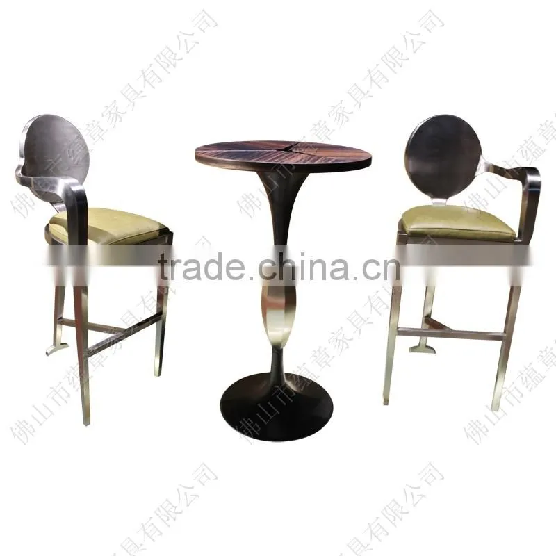 leisure comfortable high stainless steel leather bar chair