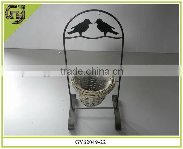 new design home decoration rattan baskets with iron shelf