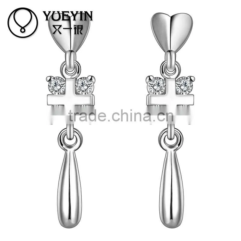 Fashion style with diamond cross sliver plated earrings