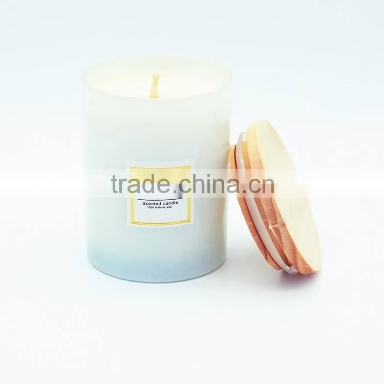 8oz painted white glass candle jars with wood lid for making scented candles