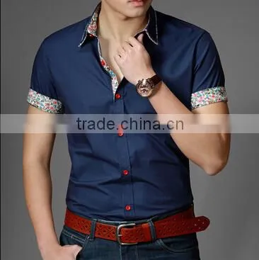 Floral Collar and Sleeve Office Design Light Blue Oxford Shirt