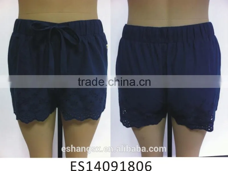 Ladies cotton hollow-out flower short hot drawstring pants