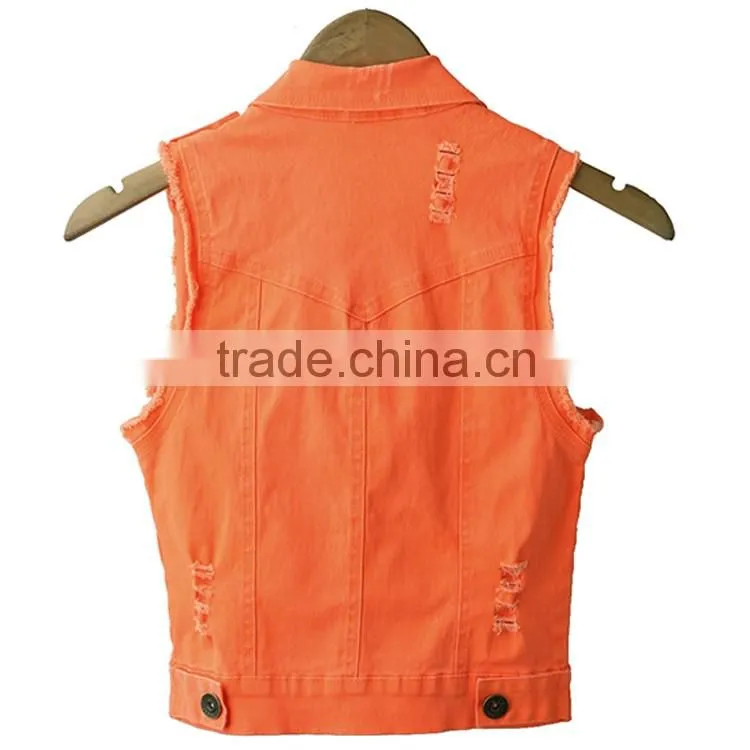 Made in China Latest fashion designs woven sleeveless beaded lemon and orange color ladies jacket for women