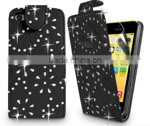 Diamond Leather Flip Bling Glitter Mobile Phone Case Cover For APPLE iPhone 5C