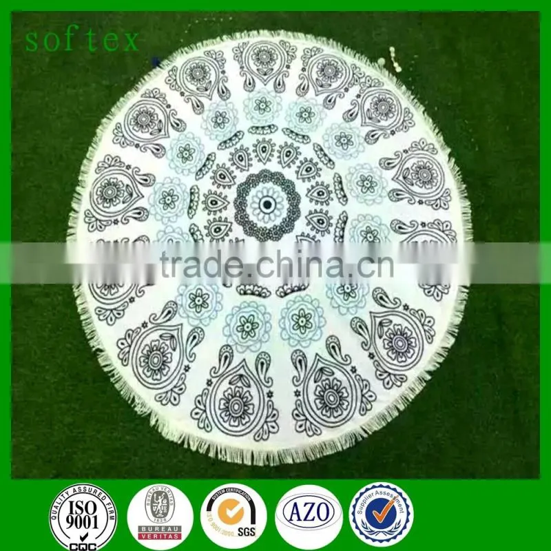 100% cotton large aztec round beach towel with tassle