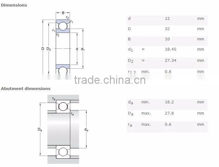 Supply high precision deep groove ball bearing 6201 6201 rz