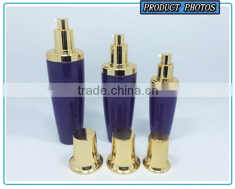 Purple colored cosmetics glass serum dropper bottle and skin face cream jar with silver cap