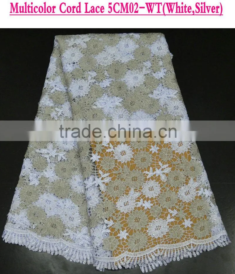 2015 top quality lace fabrics latest design african cord lace fabric white bridal lace fabric with breads