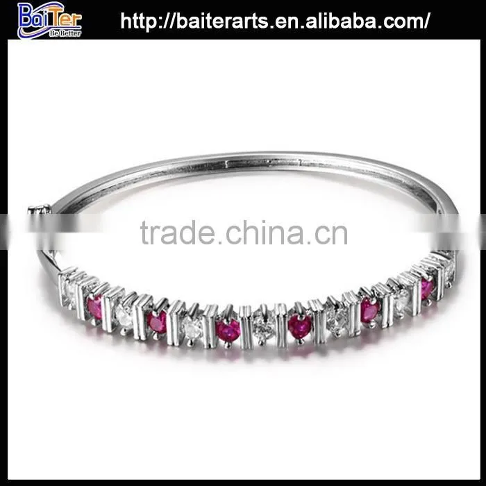 multi colors women's alloy copper heart shaped zircon ruby bracelet bangles