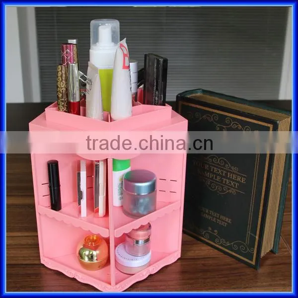 Hot sell pink rotating acrylic cosmetic organizer, custom plastic storage cosmetic organizer