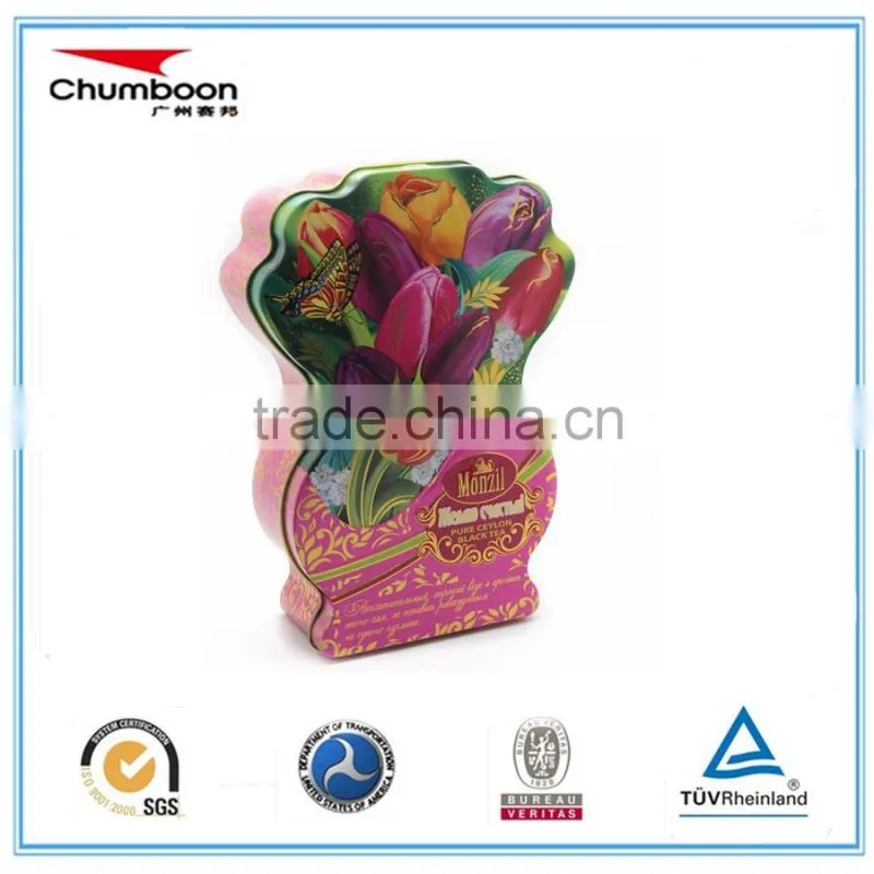 flower shape tea tin can, tin box for sale, tin box package